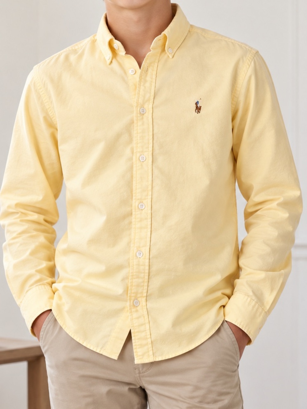 Ralph Lauren Yellow Oxford Button Down Shirt Pony Logo Youth L 14/16